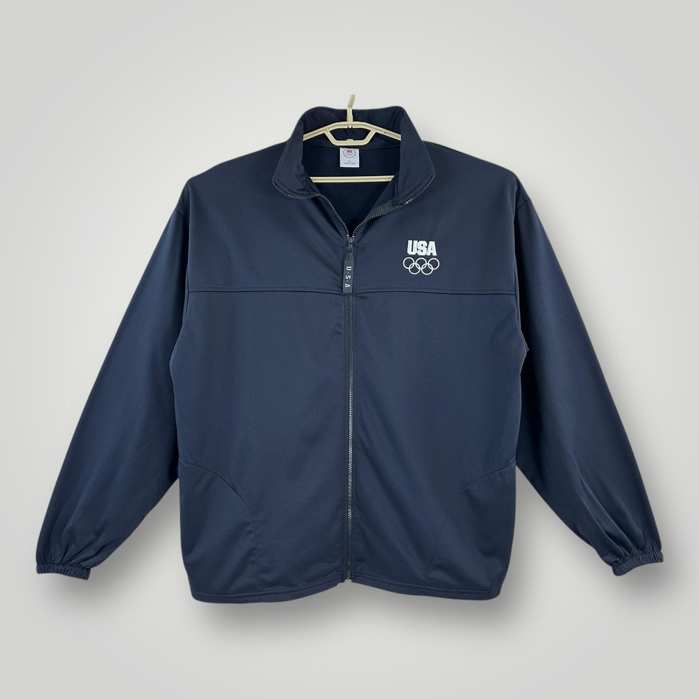 United States Olympic Team Jacket Mens Size 3XL Navy USA Rings Full Zip Warm Up